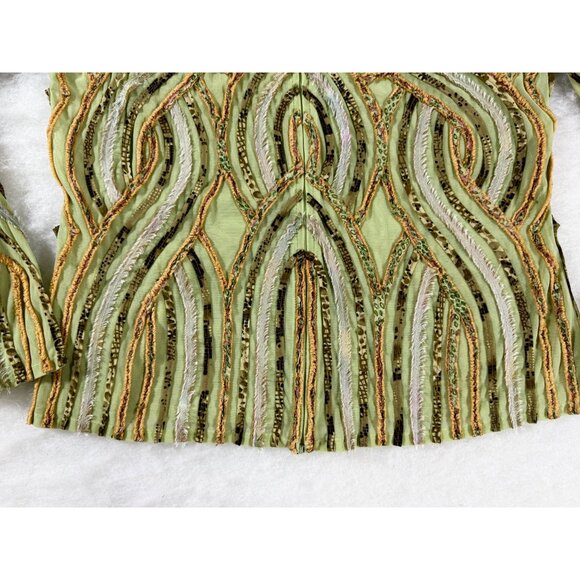 Alexandra Rosati Sheer Textured Ribbon Lace Blouse 12 Green Fairy Glam Art Deco - Picture 4 of 8